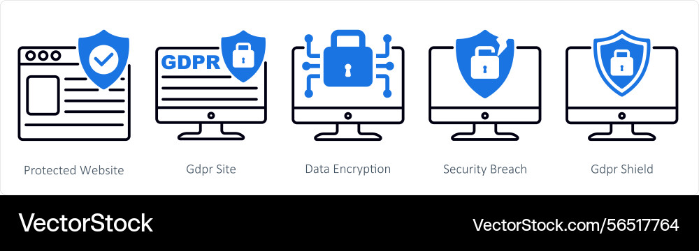 A set of 5 gdpr icons as protected website Vector Image
