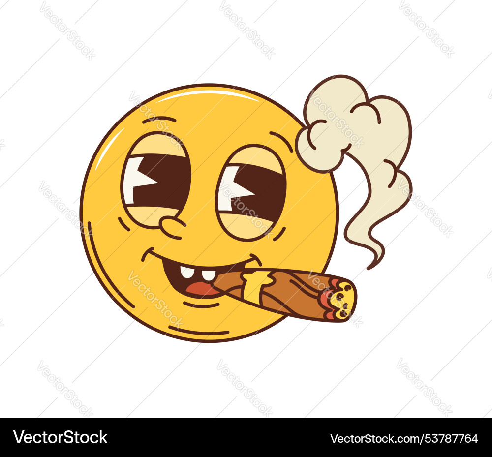 Cartoon retro groovy smoking smile hippie face Cartoon retro groovy smoking smile hippie face vector image