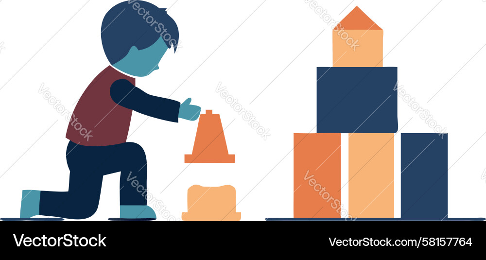 Child Playing with Colorful Blocks Vector Image
