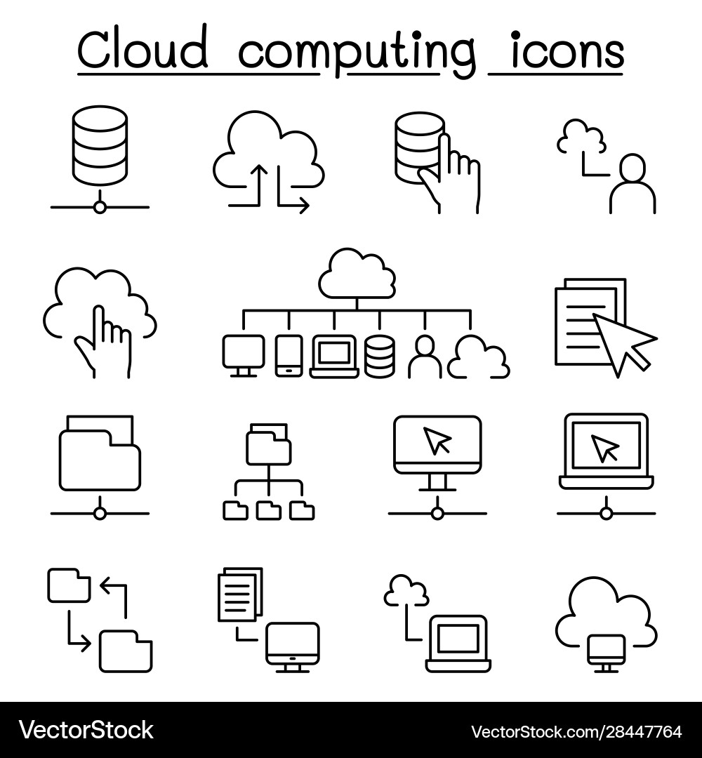 Cloud Computing Icons - Thin Line Style vector image