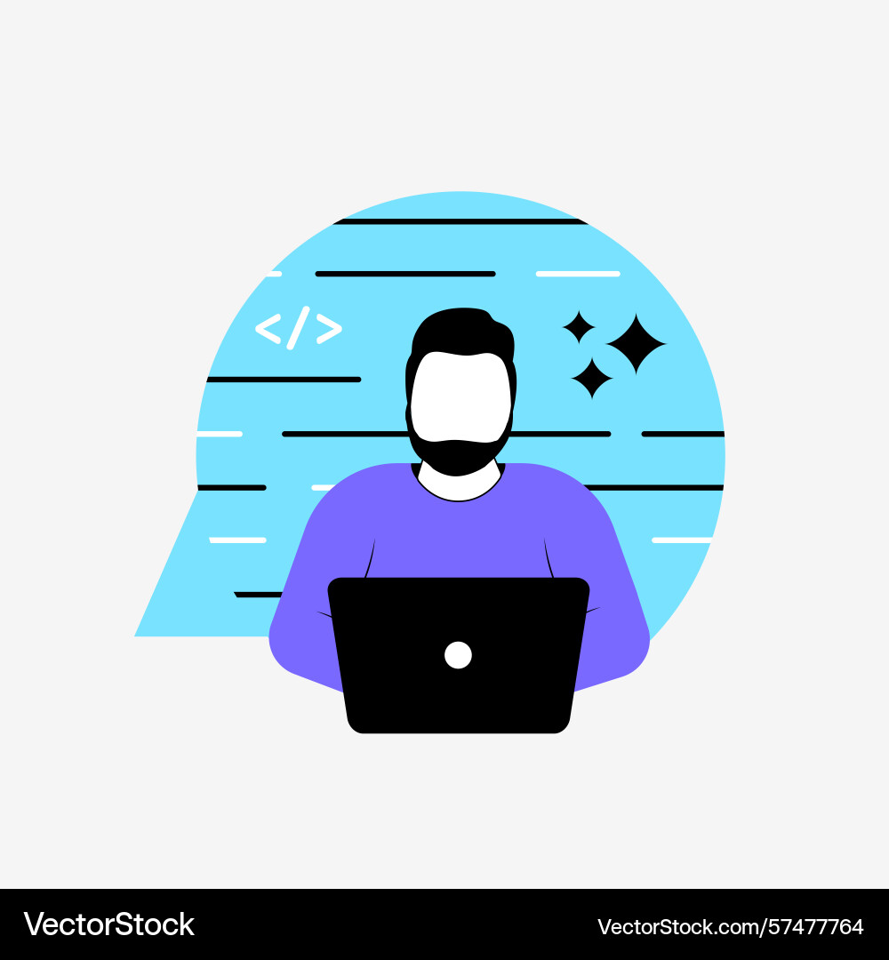 Programmer working on code development with laptop Programmer working on code development with laptop vector image