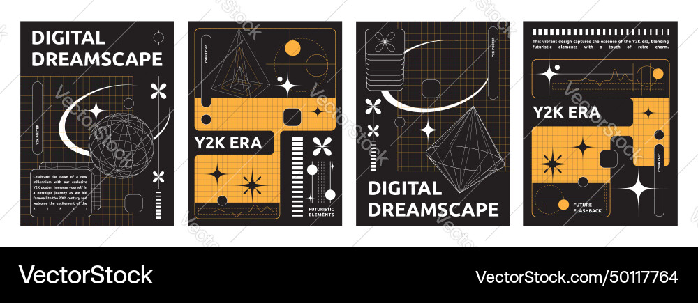 Y2k aesthetic techno banners set vector image