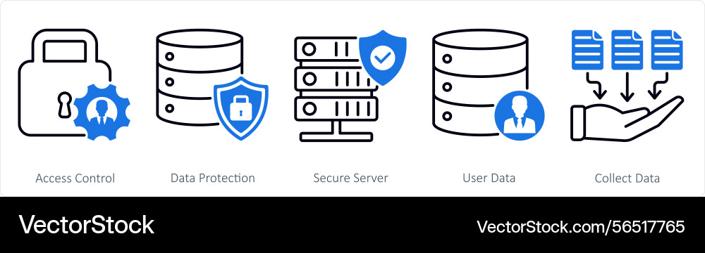 A set of 5 gdpr icons as access control data Vector Image