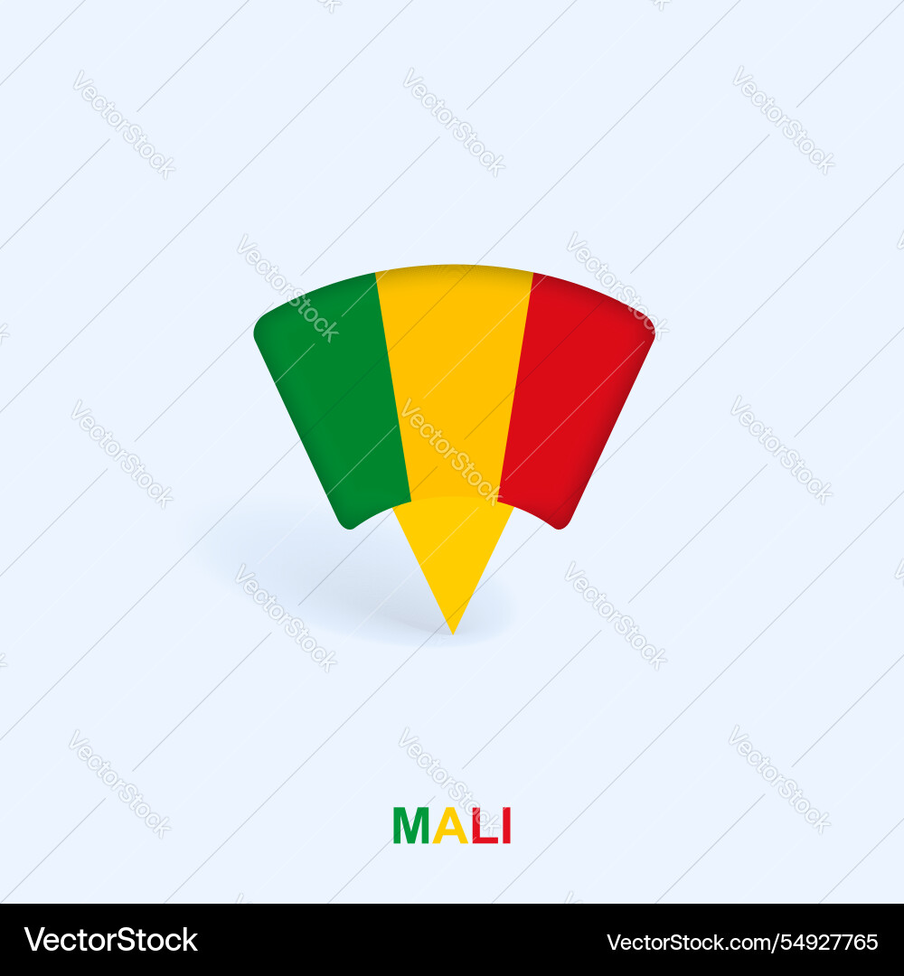 Mali flag map pointer design with shadow Mali flag map pointer design with shadow vector image