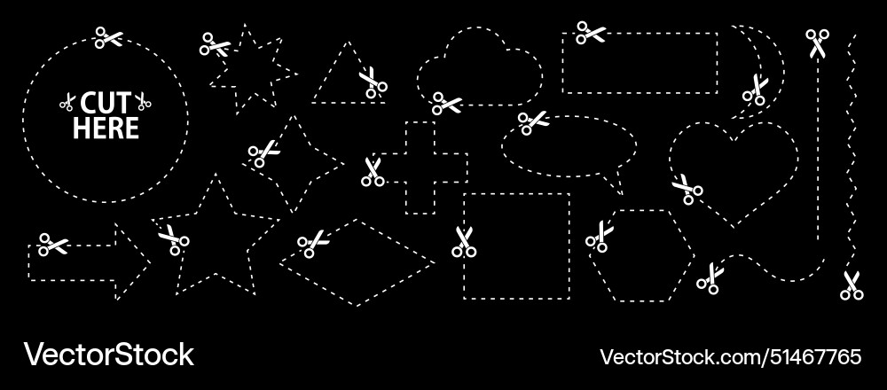 Set of scissors with cut lines collection Set of scissors with cut lines collection vector image