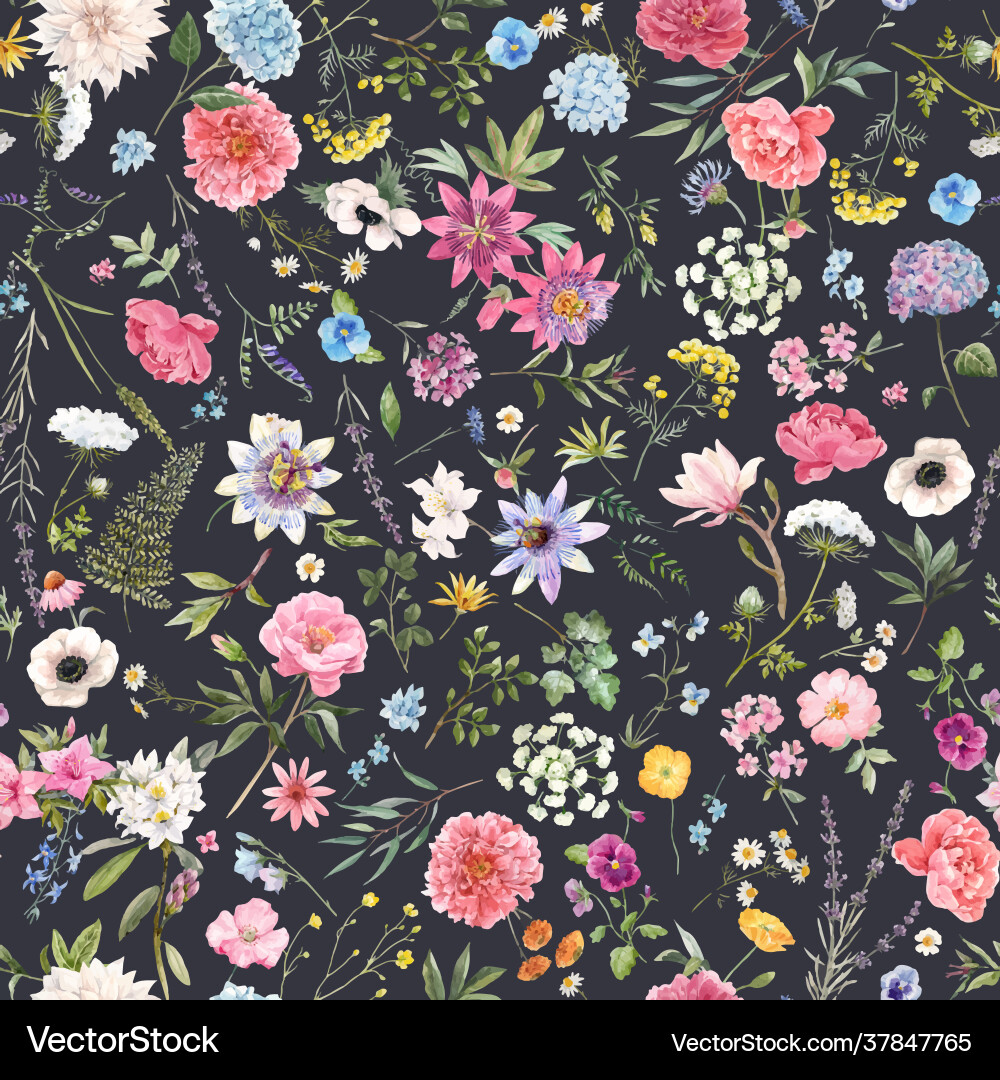 Watercolor Floral Seamless Pattern vector image