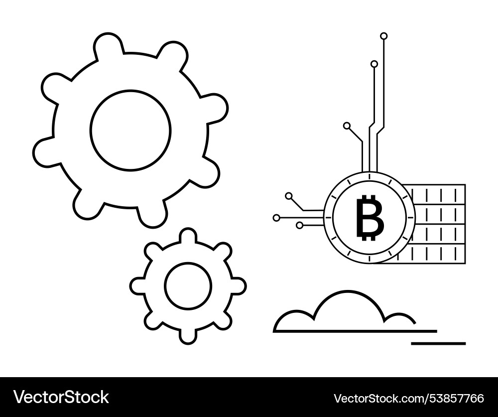 Bitcoin technology and blockchain concept realized Bitcoin technology and blockchain concept realized vector image