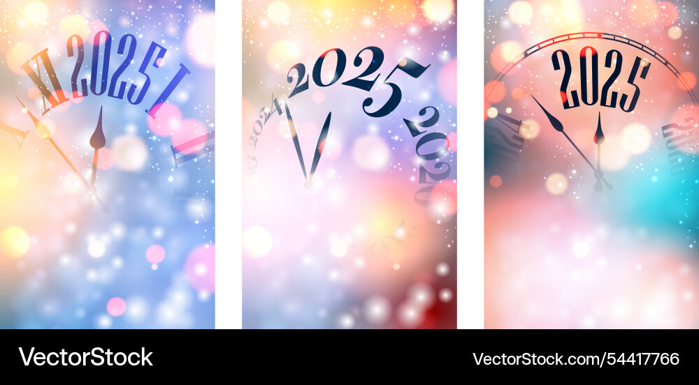 Colorful countdown to 2025 with bokeh and clock Colorful countdown to 2025 with bokeh and clock vector image