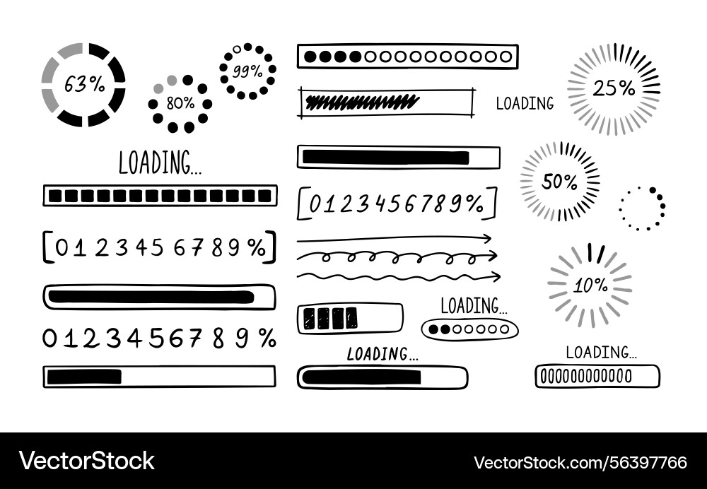 Loading bar doodle set hand drawn element line Loading bar doodle set hand drawn element line vector image