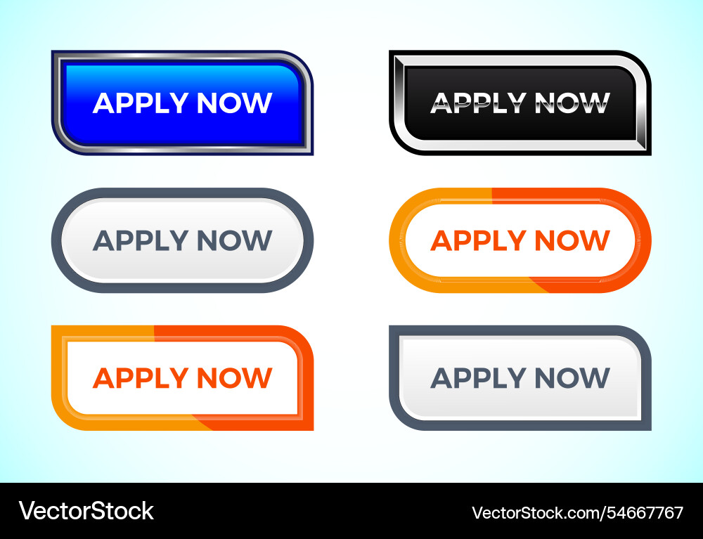 Apply now button set of different shapes Apply now button set of different shapes Vector Image