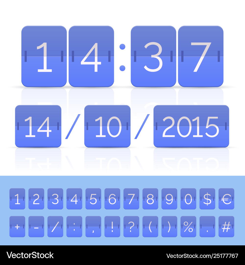 Blue countdown timer and scoreboard numbers Blue countdown timer and scoreboard numbers vector image