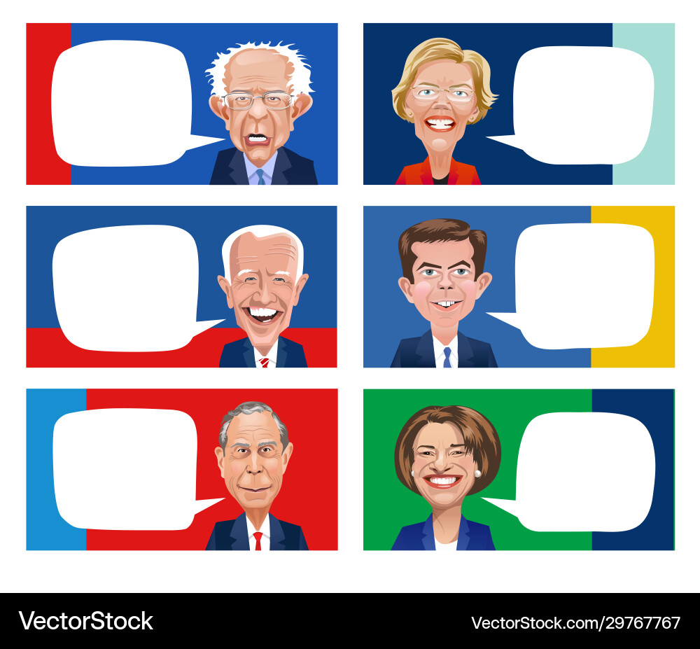 Caricatures six presidential democrat candidates Caricatures six presidential democrat candidates vector image