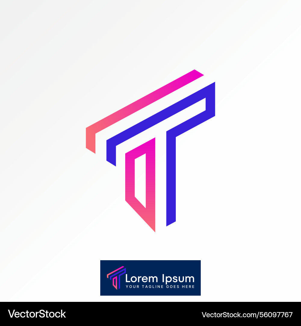 Initial t font double line out 3d view to monogram Initial t font double line out 3d view to monogram vector image