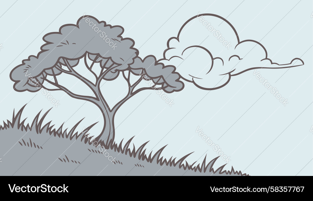 Rustic Tree and Clouds Sketch Vector Image