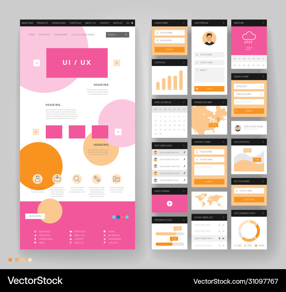 Website template design with interface elements vector image