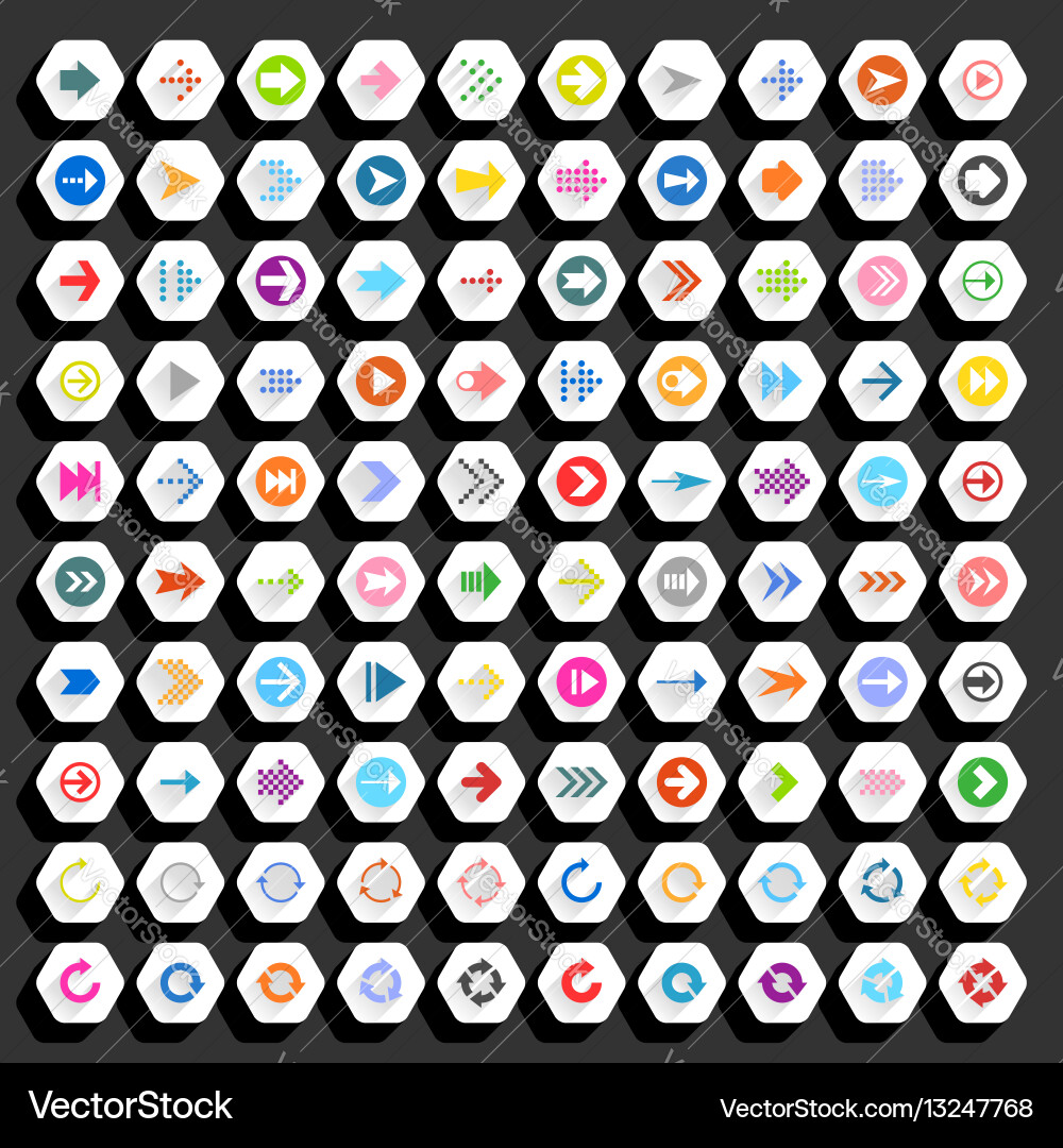 Flat arrow icon hexagon web button vector image