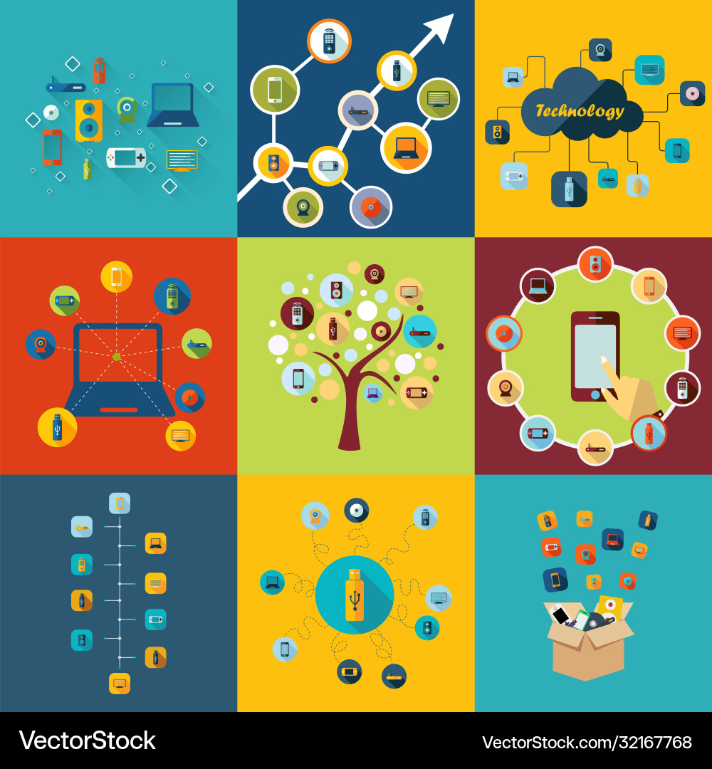 Flat concept set modern design with shadow Vector Image