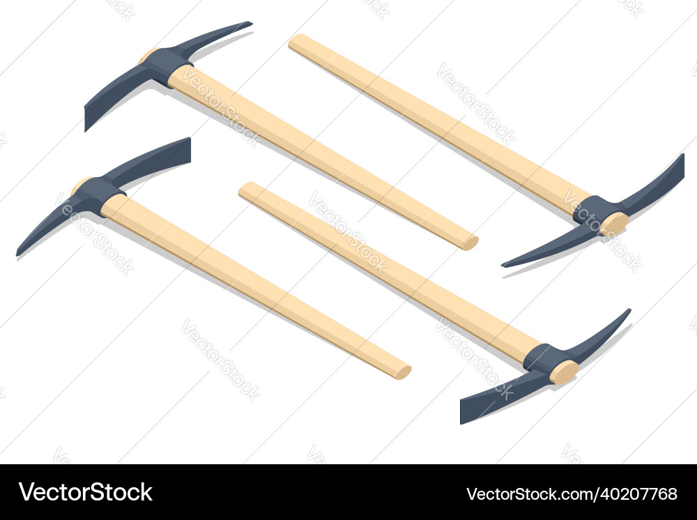 Isometric pick icons mattock axe isolated vector image