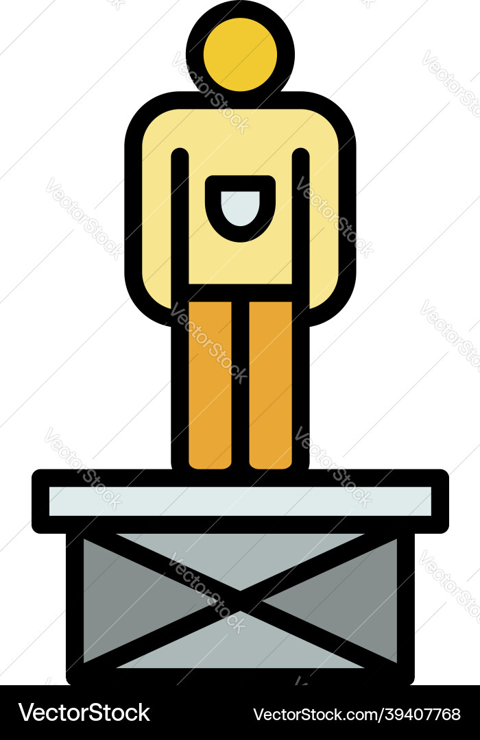 Man on scissors platform icon color outline Man on scissors platform icon color outline Vector Image