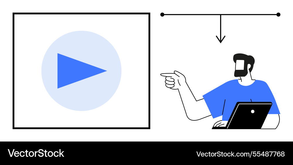 Man pointing towards play button on screen vector image