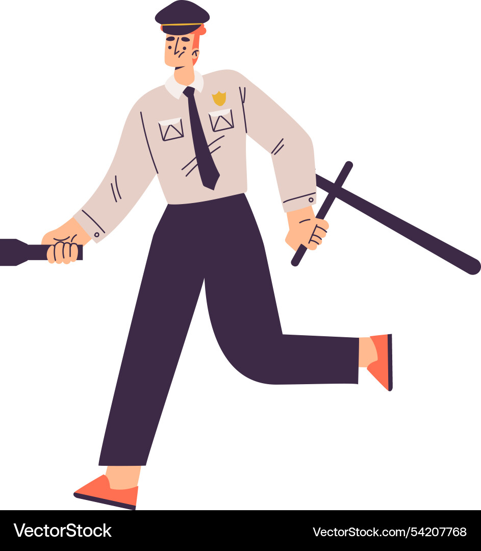 Policeman character in uniform with tie run Policeman character in uniform with tie run vector image