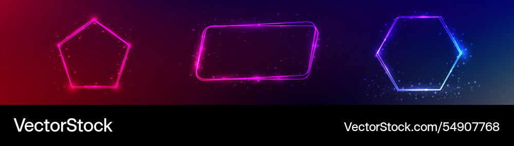 Set of three neon double frames with shining vector image