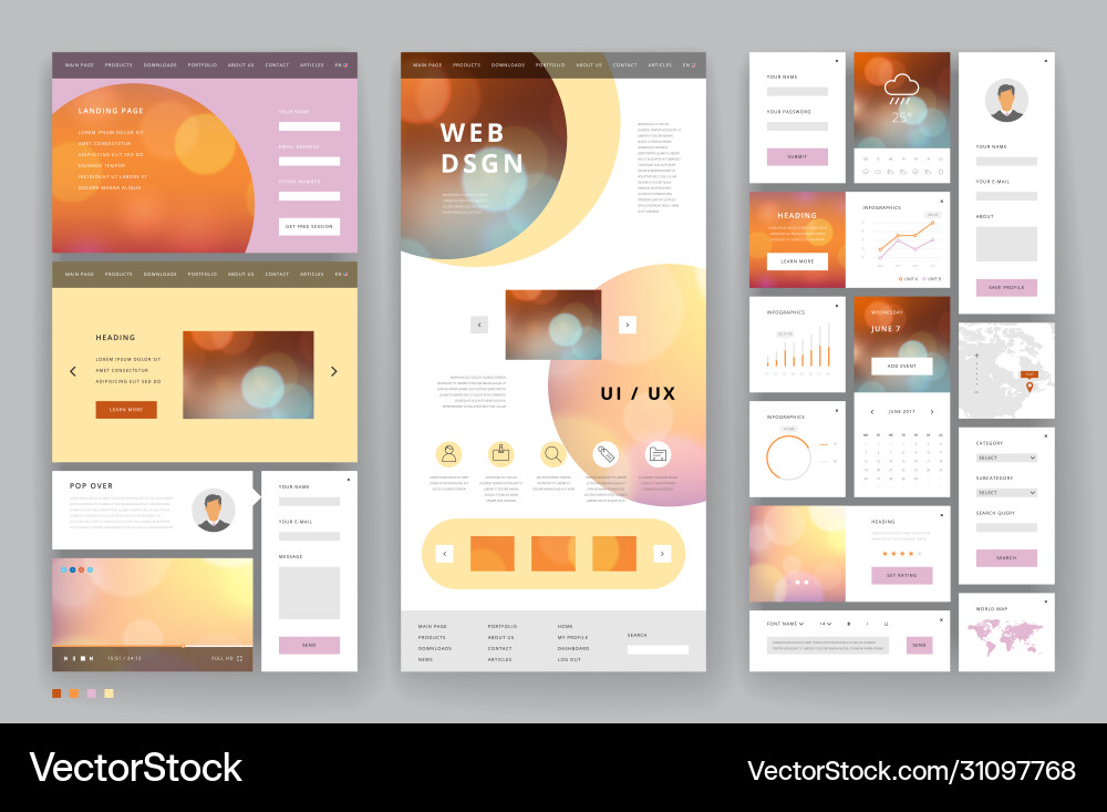 Website template design with interface elements vector image