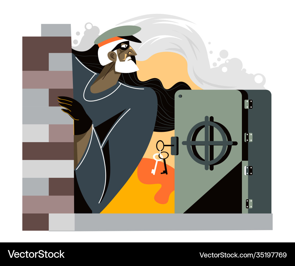 Bank robbery talented robber breaking strongbox Bank robbery talented robber breaking strongbox vector image