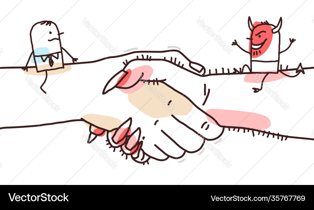 Cartoon businessman and devil sitting on a big Cartoon businessman and devil sitting on a big vector image
