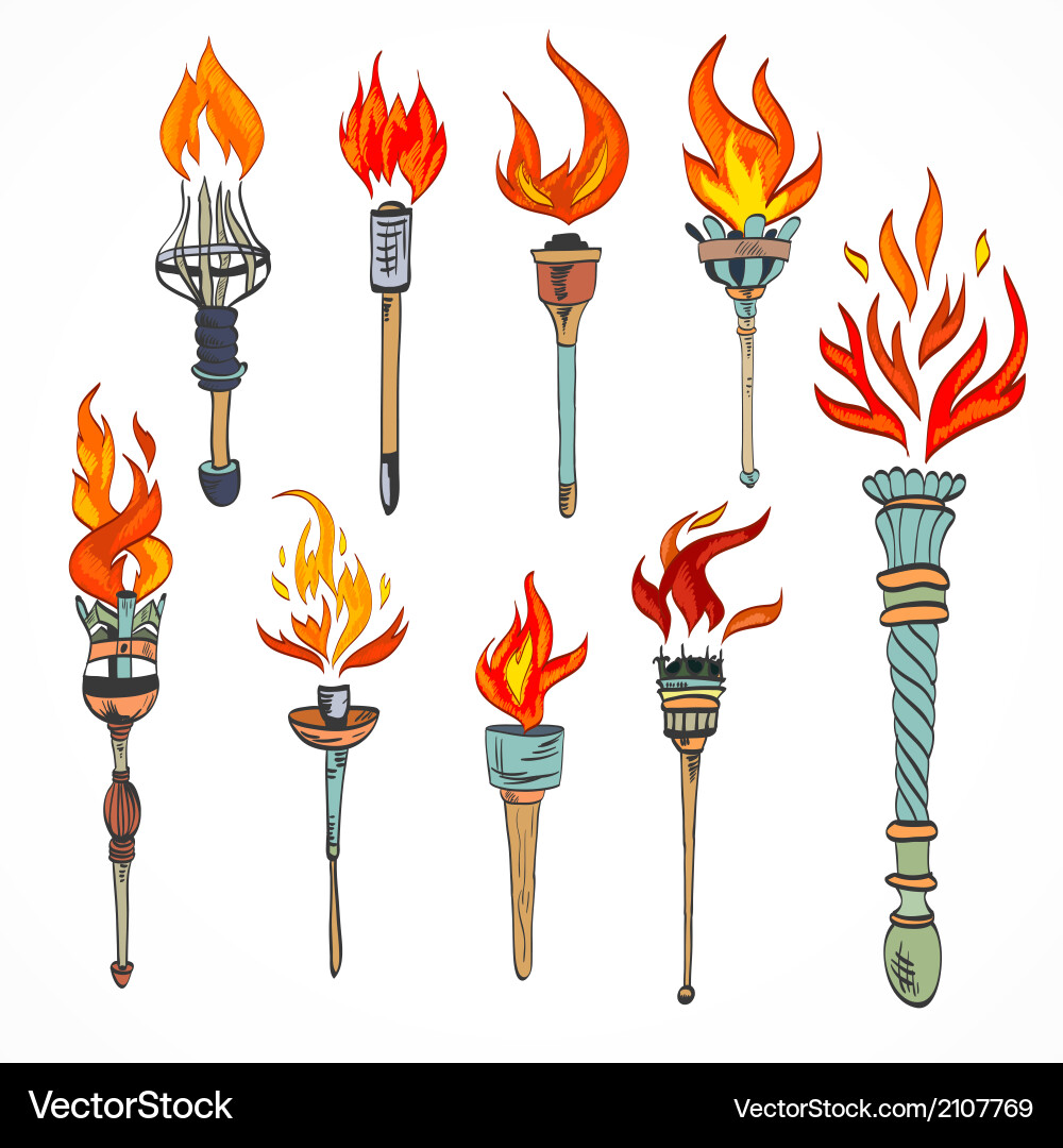 Retro Torch Icon Set Vector Image