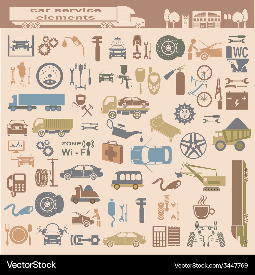 Set of auto repair service elements for creating Vector Image