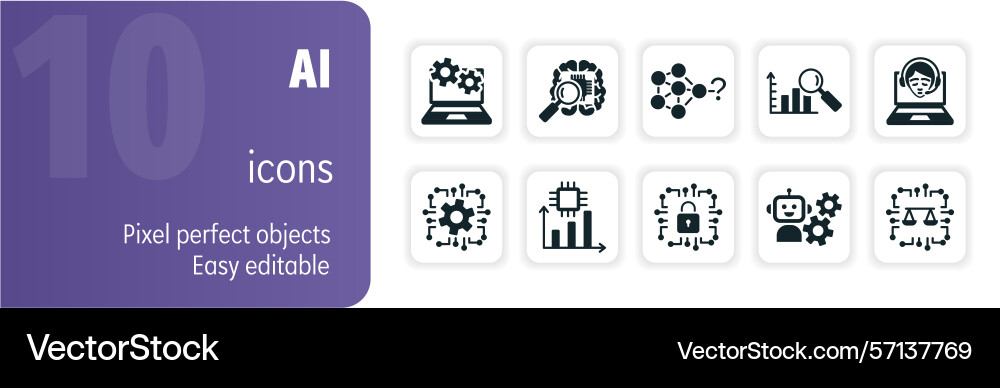 Set of ten ai icons featuring machine learning Set of ten ai icons featuring machine learning vector image