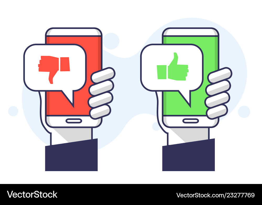 Smartphone with like dislike message speech bubble Smartphone with like dislike message speech bubble vector image