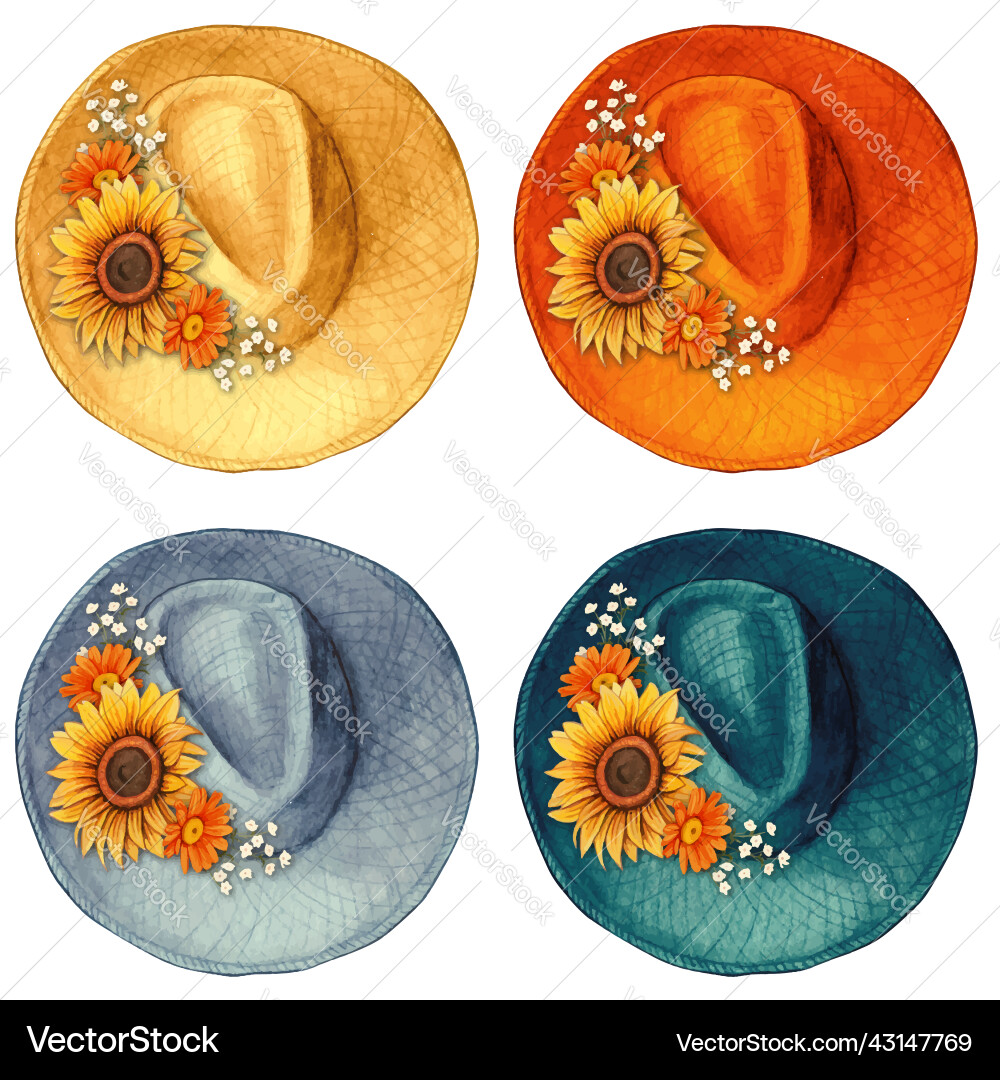 Watercolor summer woven hat top view Watercolor summer woven hat top view vector image
