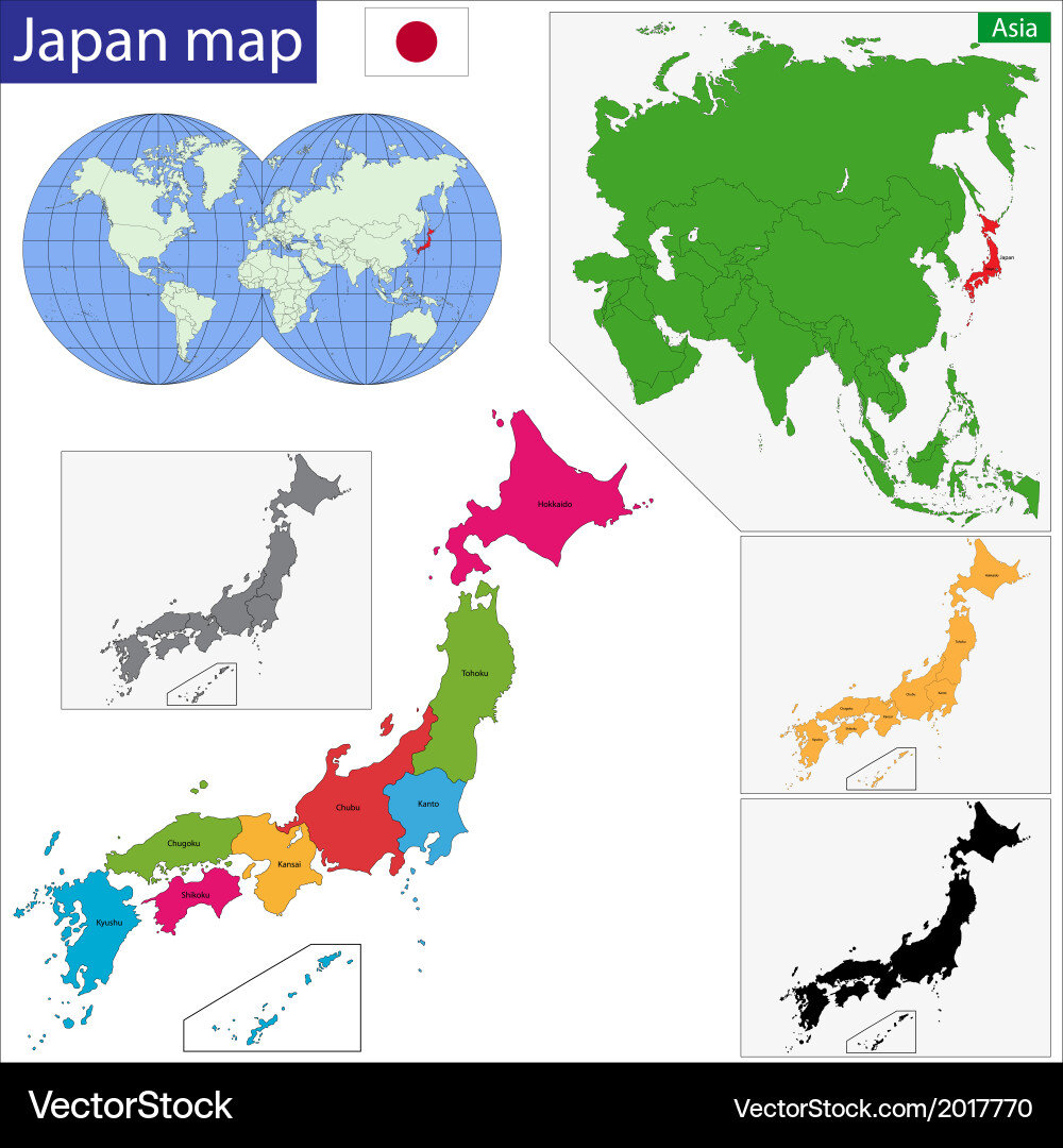Japan Map Provinces Vector Image