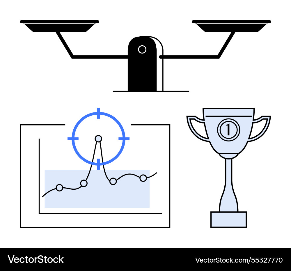 Scale trophy and target chart representing Scale trophy and target chart representing Vector Image