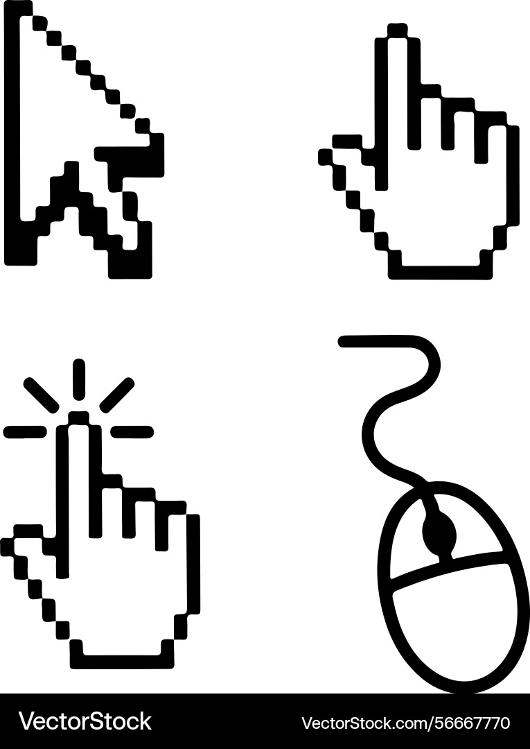 Schwarz Pixel Maus Cursor Zeiger Klick-Symbol-Set Schwarz Pixel Maus Cursor Zeiger Klick-Symbol-Set vektorbild