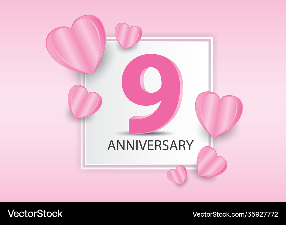 9 years anniversary logo celebration with heart – Royalty-Free Vector |  VectorStock, image size:1000x787