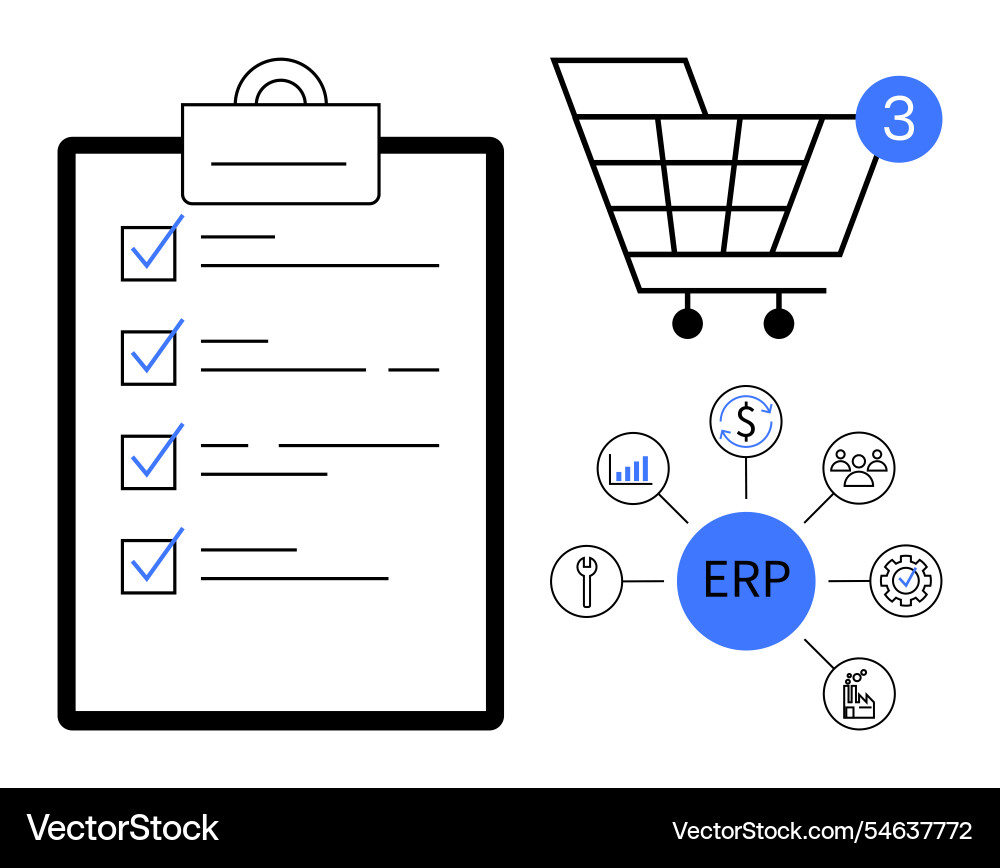 Erp system integration checklist shopping cart Erp system integration checklist shopping cart vector image