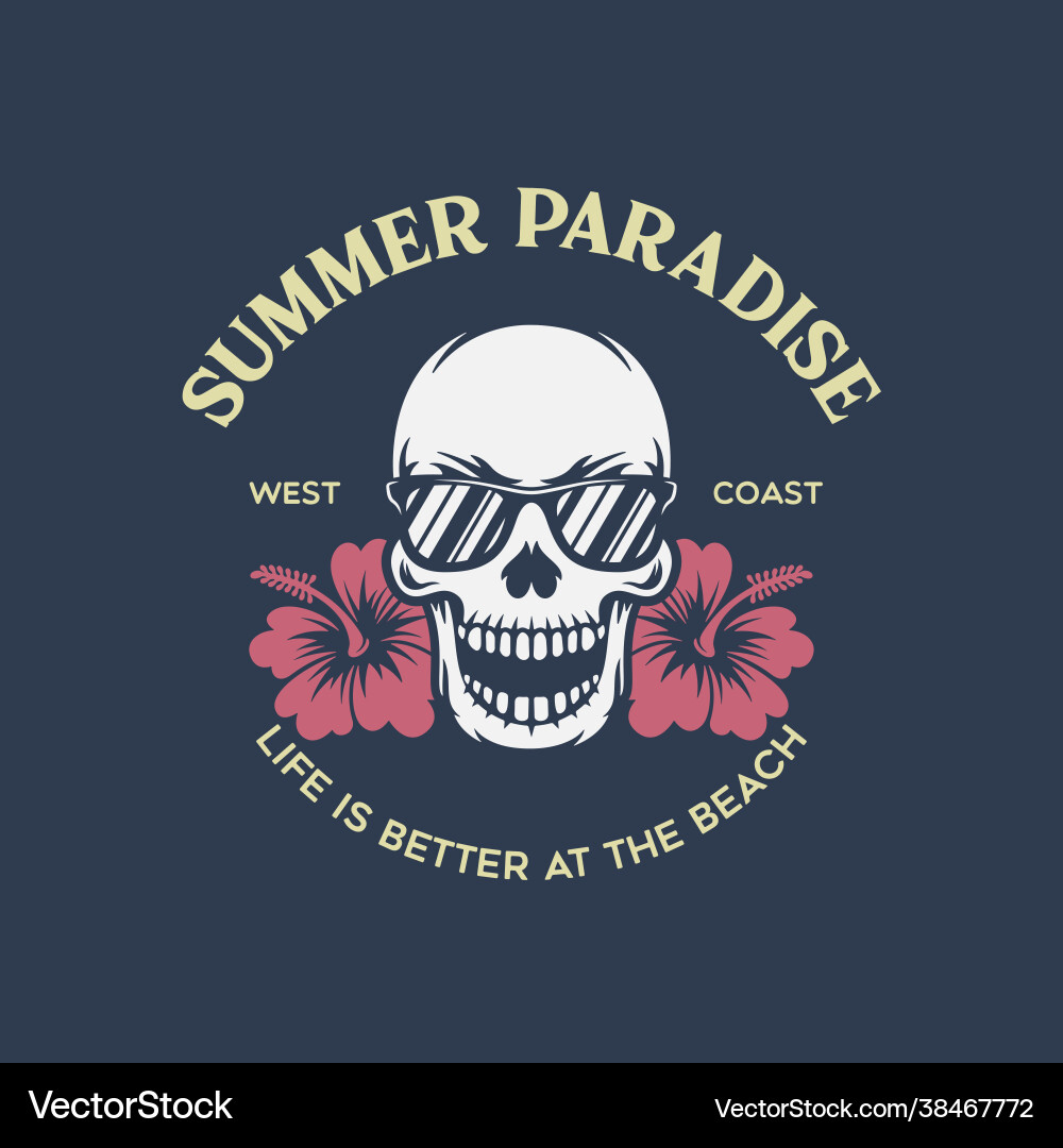 Summer paradise fancy skull in sunglasses Summer paradise fancy skull in sunglasses vector image