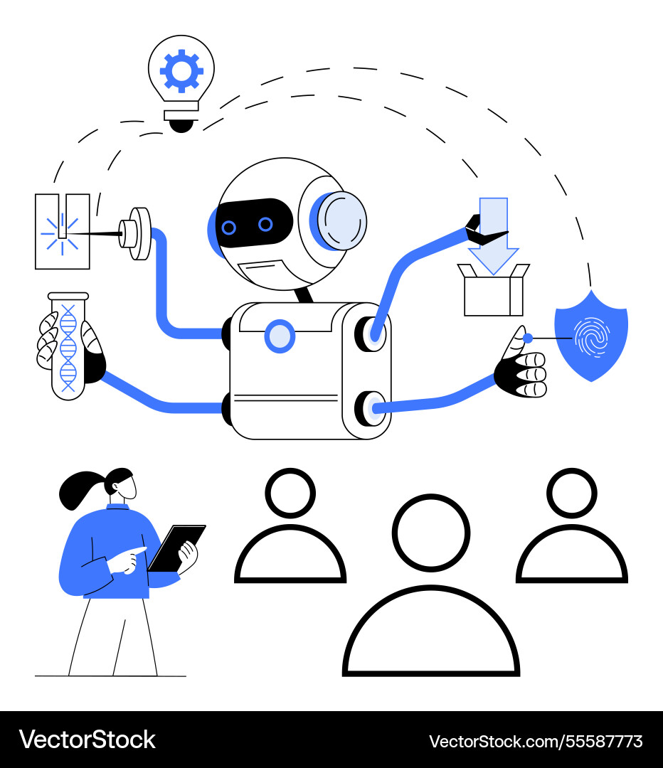 Ai robot performing multi-task operations vector image