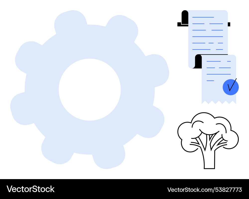 Gear symbol with checklist and tree elements Gear symbol with checklist and tree elements vector image