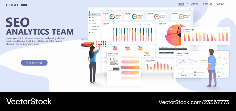 People interacting with charts and analyzing Vector Image
