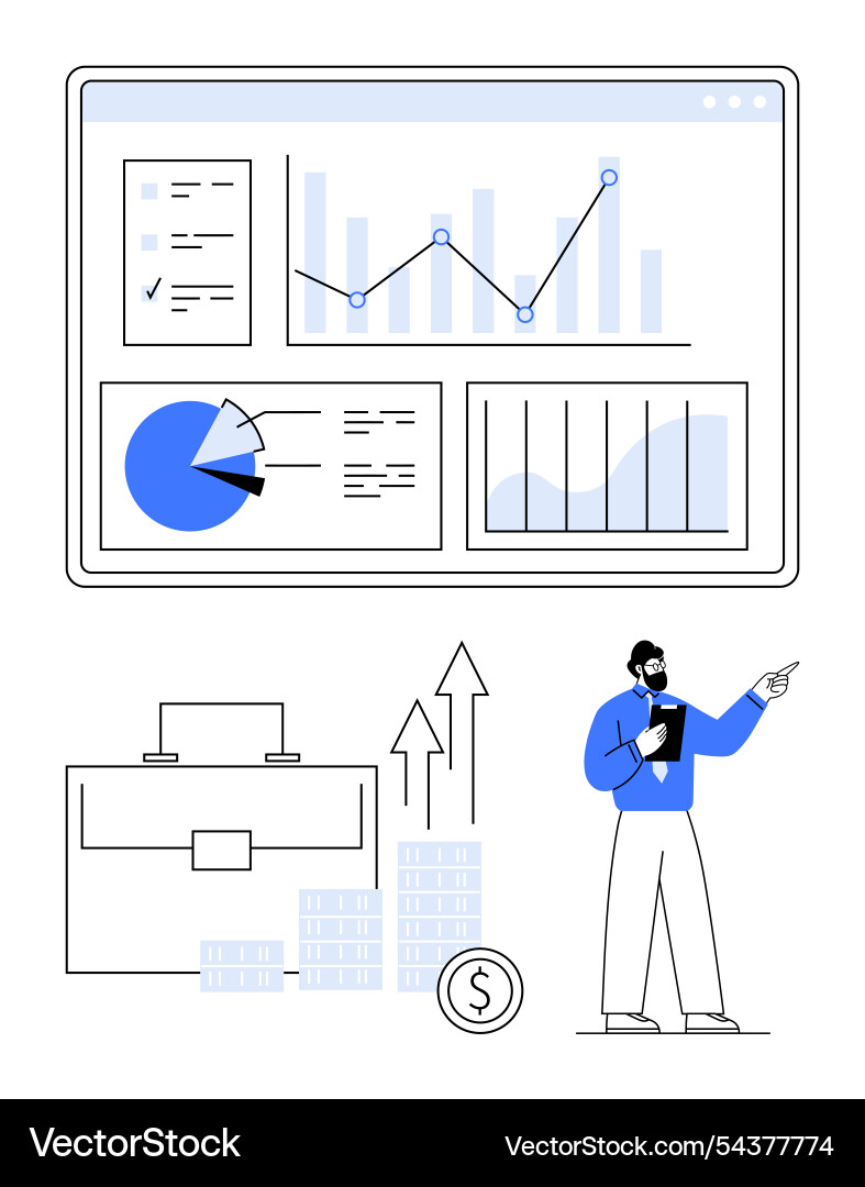 Business data analysis with charts graphs Business data analysis with charts graphs Vector Image