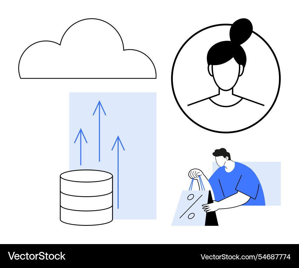 Cloud storage with user profile data growth Cloud storage with user profile data growth vector image