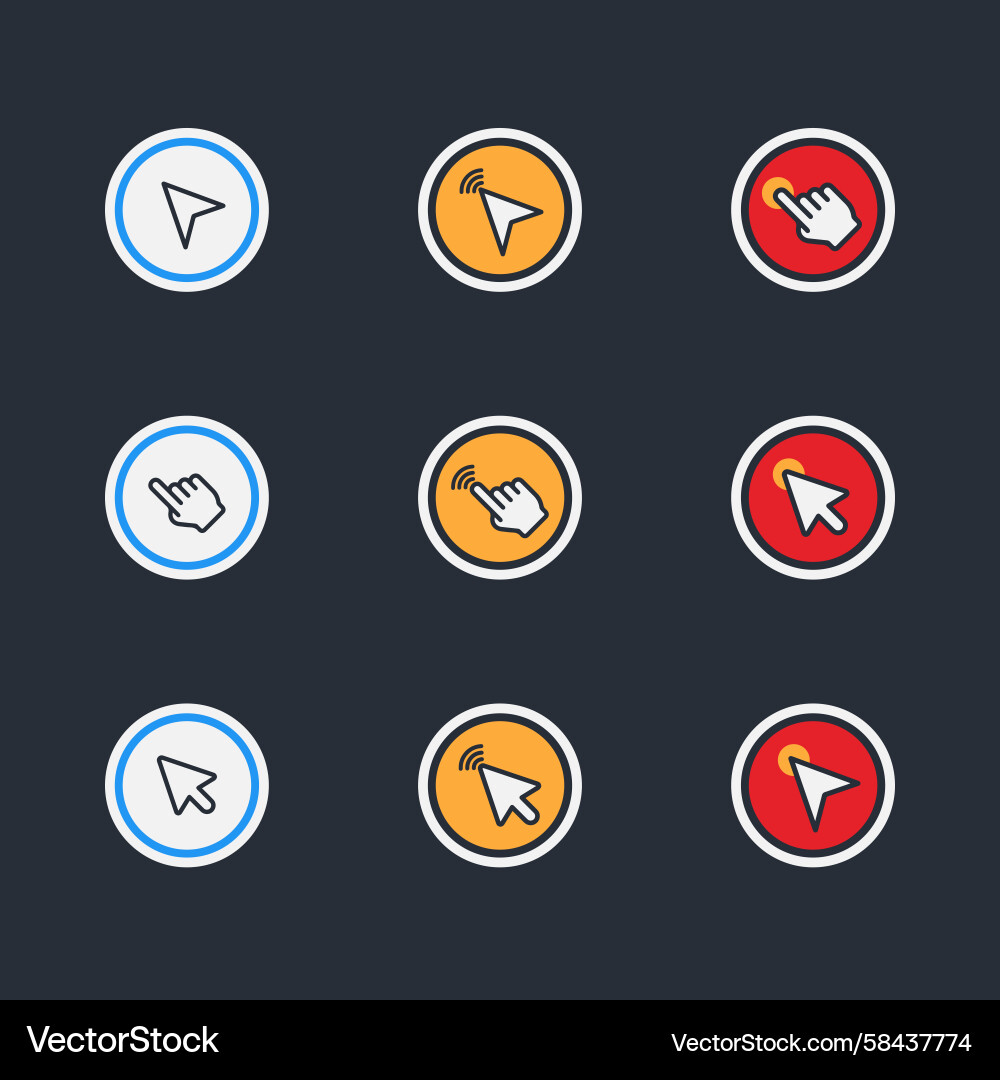 Hand Click Icon Set - Mouse Cursor Vector Image