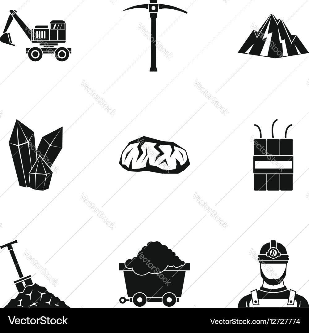 Mine icons set simple style Vector Image