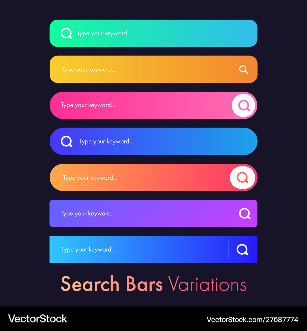 Set 7 search bar inputs on dark background Set 7 search bar inputs on dark background vector image
