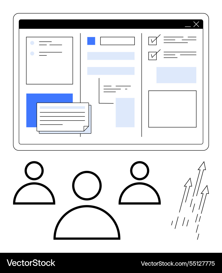 Collaborative teamwork interface with task Collaborative teamwork interface with task vector image