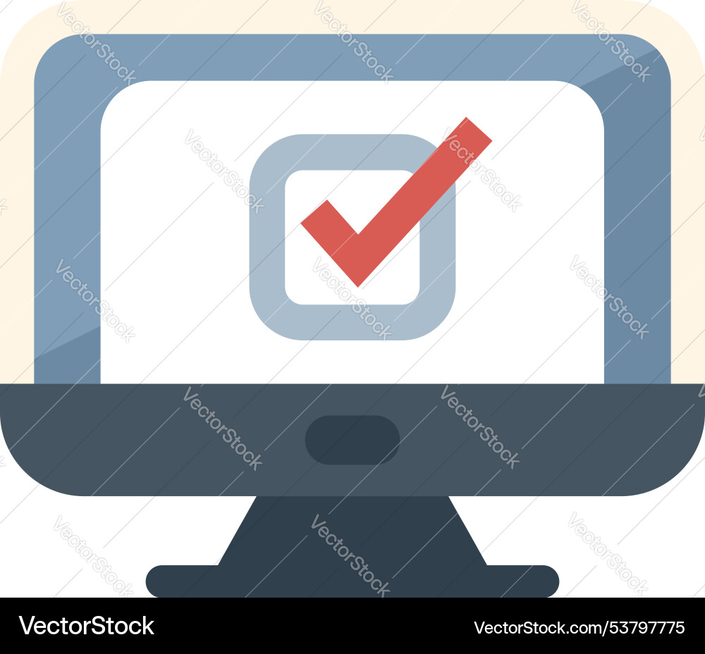 Desktop computer displaying checkmark for online vector image